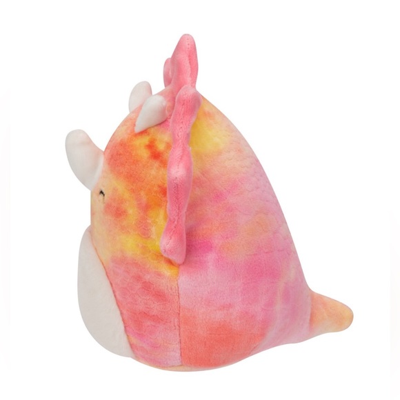 Squishmallow Trinity the Pink Triceratops. Trinity is a tie-dyed dinosaur - Picture 4 of 8